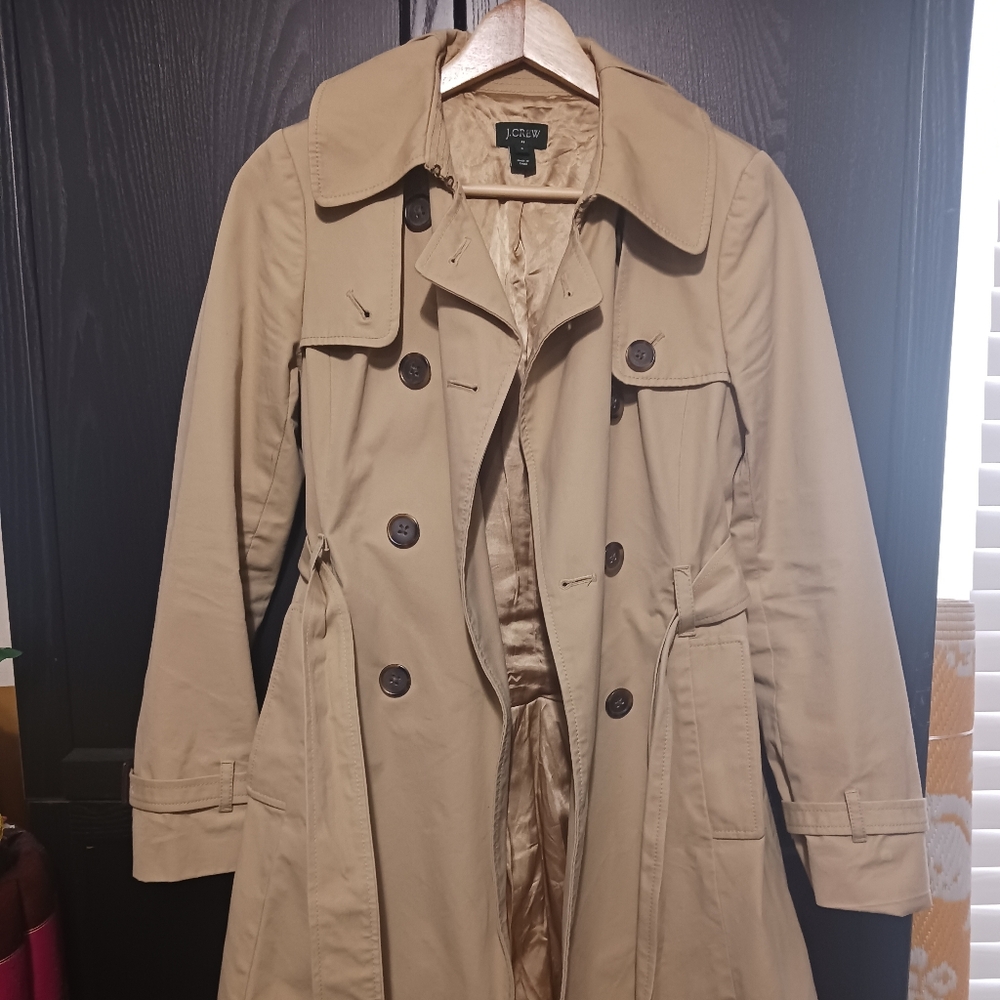 J Crew Tan Double-Breasted Trench Coat